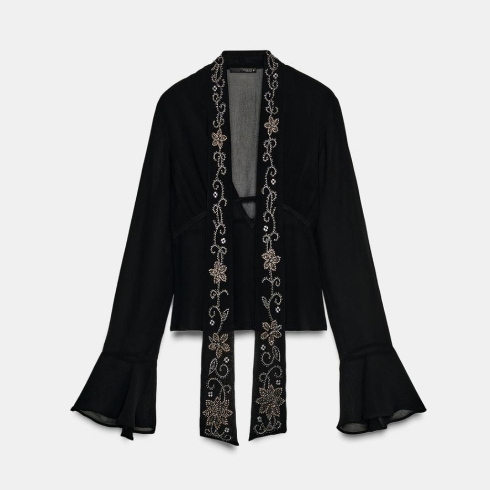 Zara embroidered foulard georgette shirt